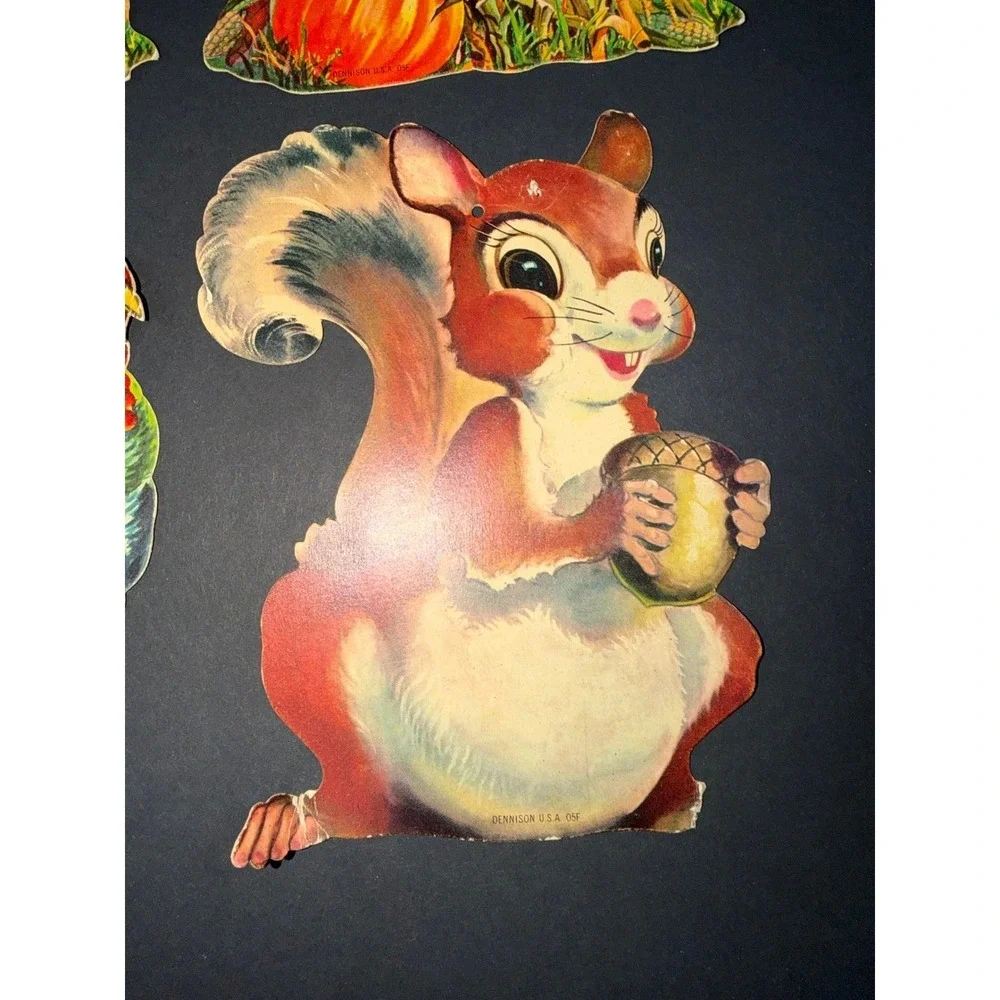 VTG Dennison Thanksgiving Die Cut Decorations  Multicolor Holiday Decor 4pc